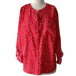NWOT Notations Red and White Polka Dot Polyester Blouse 2X